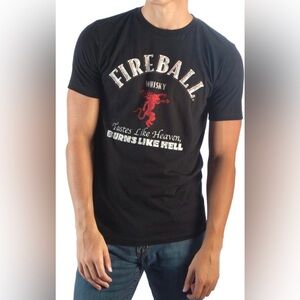 Fireball Whisky T shirt Men Large Black Cinnamon Devil Tastes Heaven Burns Hell